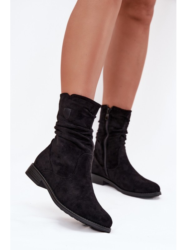 Insulated Women's Booties With Wrinkled Shaft On Flat Heel Krisia 2