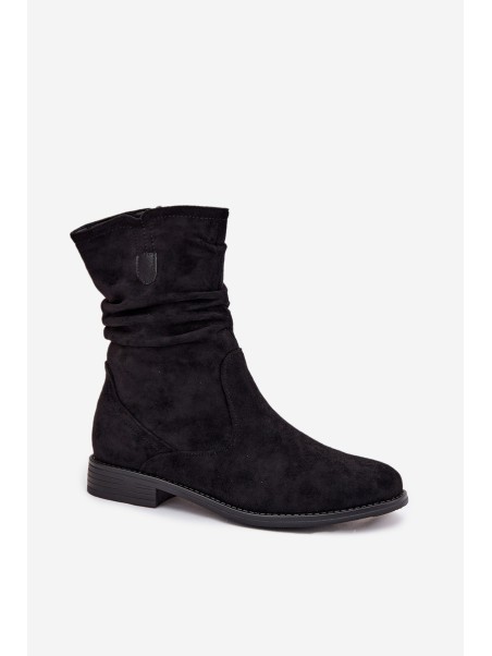 Insulated Women's Booties With Wrinkled Shaft On Flat Heel Krisia