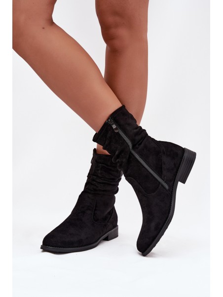 Insulated Women's Booties With Wrinkled Shaft On Flat Heel Krisia
