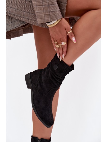 Insulated Women's Booties With Wrinkled Shaft On Flat Heel Krisia