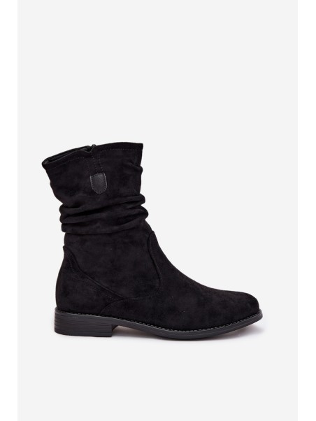 Insulated Women's Booties With Wrinkled Shaft On Flat Heel Krisia