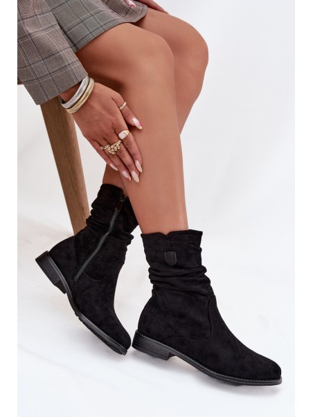 Insulated Women's Booties With Wrinkled Shaft On Flat Heel Krisia