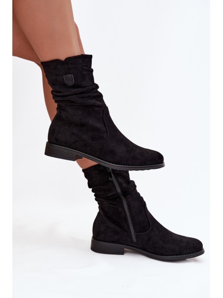 Insulated Women's Booties With Wrinkled Shaft On Flat Heel Krisia
