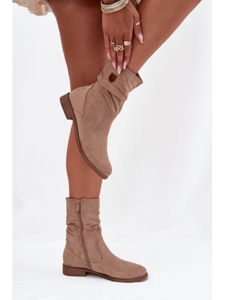 Insulated Women's Boots With Ruched Shaft Flat Heel Beige Krisia