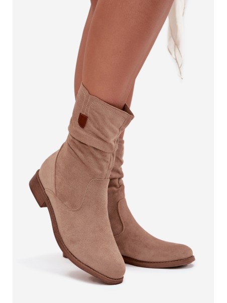 Insulated Women's Boots With Ruched Shaft Flat Heel Beige Krisia