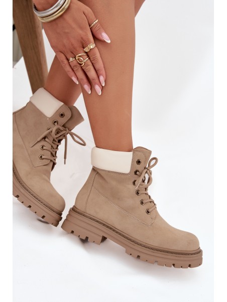 Women's Lace-up Boots Beige Norena