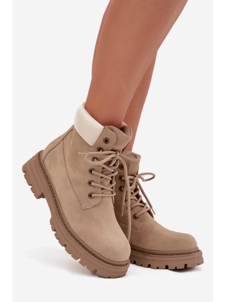 Women's Lace-up Boots Beige Norena