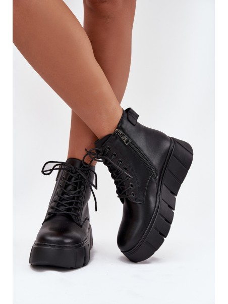 Leather Insulated Women's Boots on Platform Vinceza 66803 Black