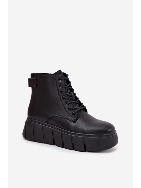 Leather Insulated Women's Boots on Platform Vinceza 66803 Black