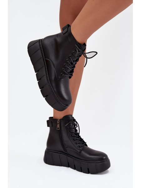 Leather Insulated Women's Boots on Platform Vinceza 66803 Black