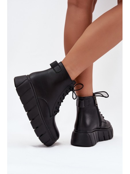 Leather Insulated Women's Boots on Platform Vinceza 66803 Black