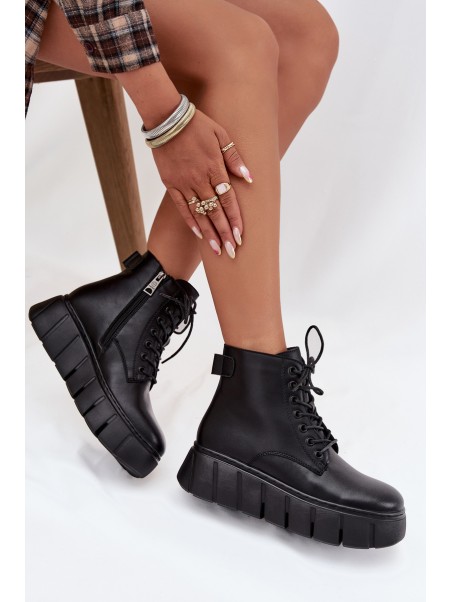 Leather Insulated Women's Boots on Platform Vinceza 66803 Black