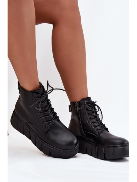 Leather Insulated Women's Boots on Platform Vinceza 66803 Black
