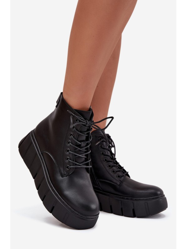 Leather Insulated Women's Boots on Platform Vinceza 66803 Black