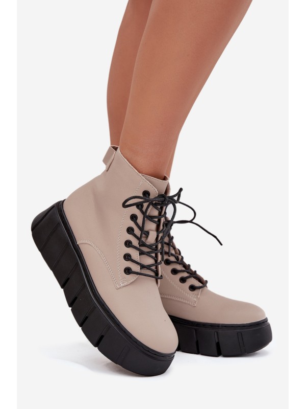Leather Insulated Women's Ankle Boots on Platform Vinceza 66803 Beige