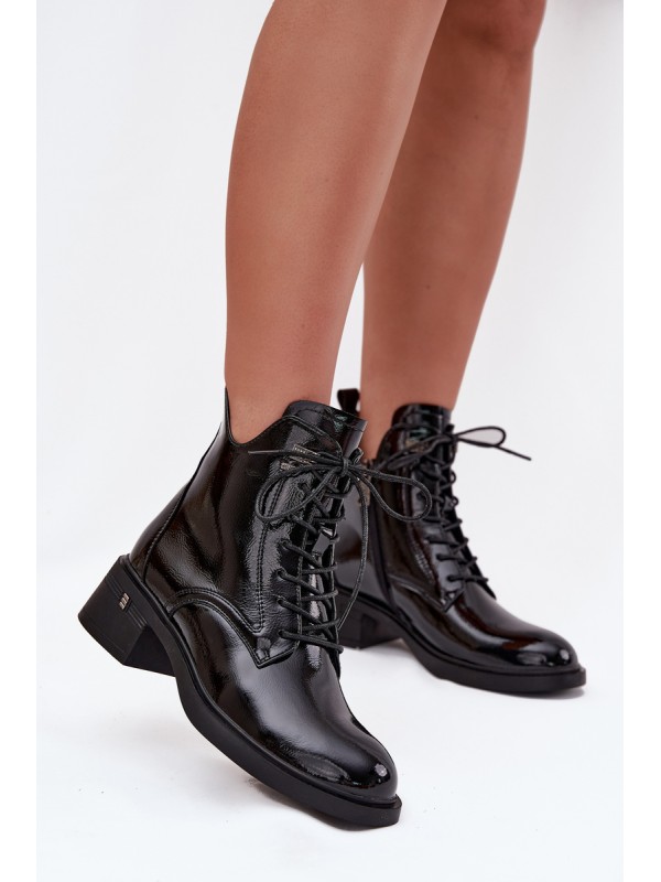 Patent Leather Insulated Women's Block Heeled Boots Vinceza 58602 Black