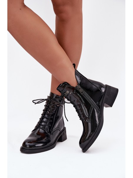 Patent Leather Insulated Women's Block Heeled Boots Vinceza 58602 Black