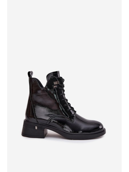 Patent Leather Insulated Women's Block Heeled Boots Vinceza 58602 Black