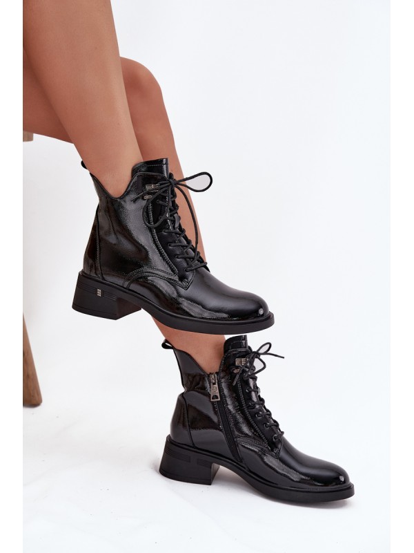 Patent Leather Insulated Women's Block Heeled Boots Vinceza 58602 Black