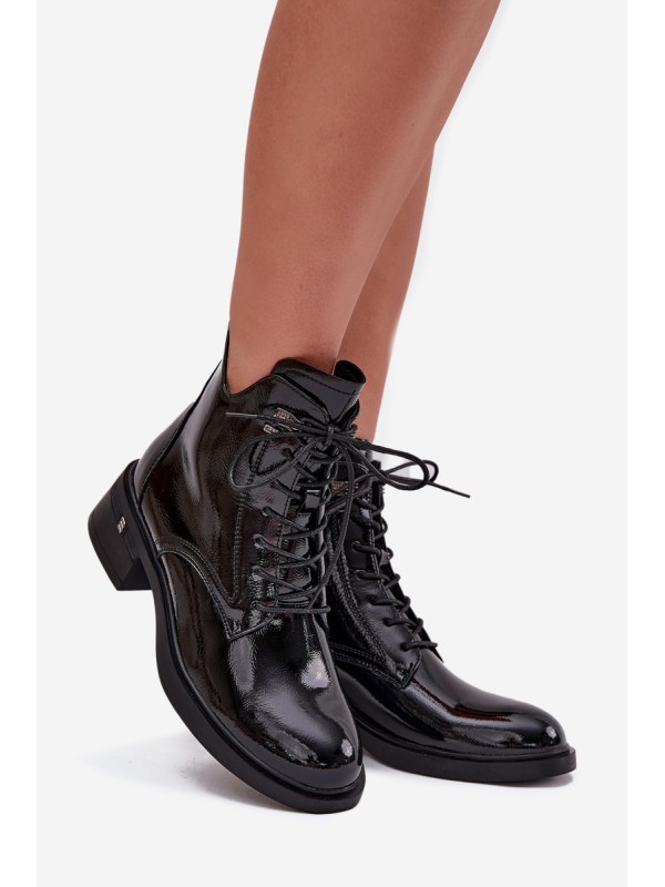 Patent Leather Insulated Women's Block Heeled Boots Vinceza 58602 Black