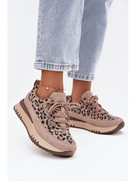 Suede Insulated Women's Sneakers on Platform Vinceza 66836 Leopard Beige