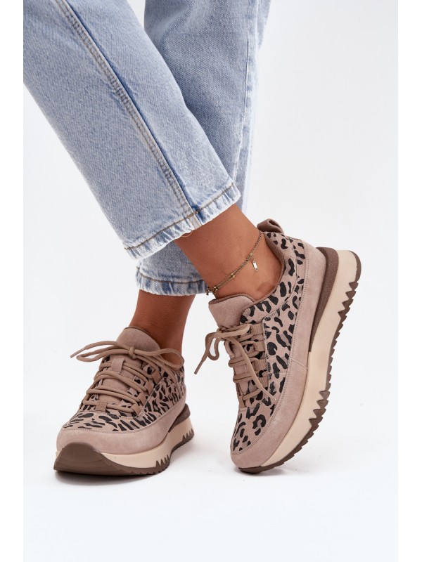 Suede Insulated Women's Sneakers on Platform Vinceza 66836 Leopard Beige