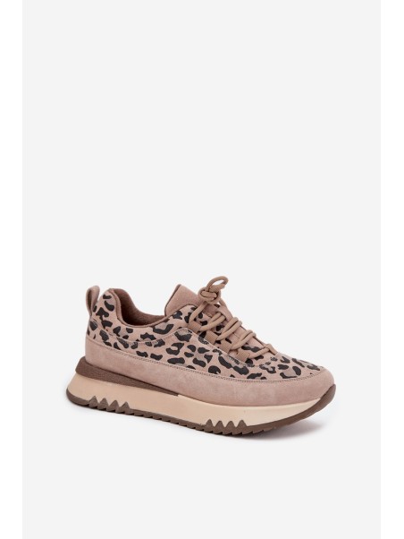 Suede Insulated Women's Sneakers on Platform Vinceza 66836 Leopard Beige