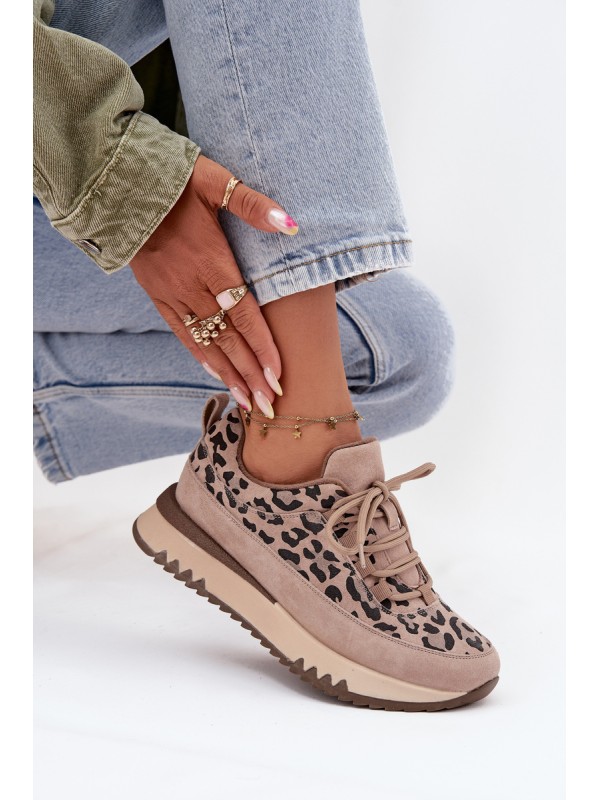 Suede Insulated Women's Sneakers on Platform Vinceza 66836 Leopard Beige