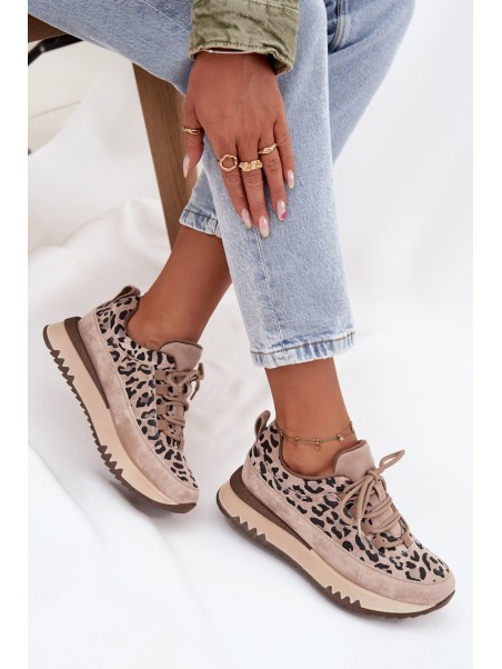 Suede Insulated Women's Sneakers on Platform Vinceza 66836 Leopard Beige