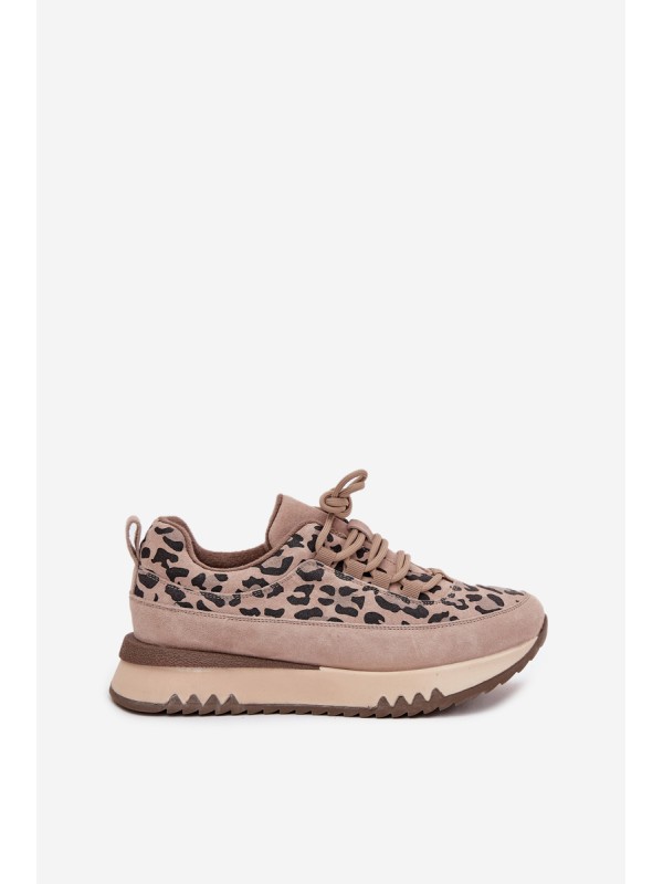 Suede Insulated Women's Sneakers on Platform Vinceza 66836 Leopard Beige