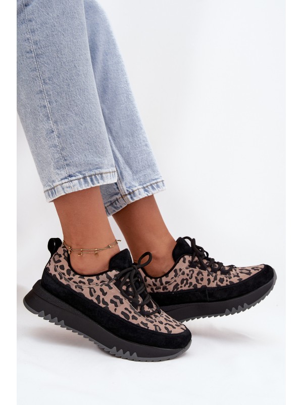 Suede Insulated Sneakers for Women on Platform Vinceza 66836 Leopard Print Black