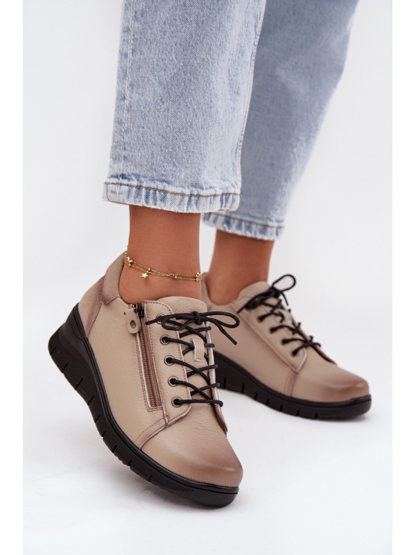 Leather Women's Platform Shoes Vinceza 39964 Beige 2