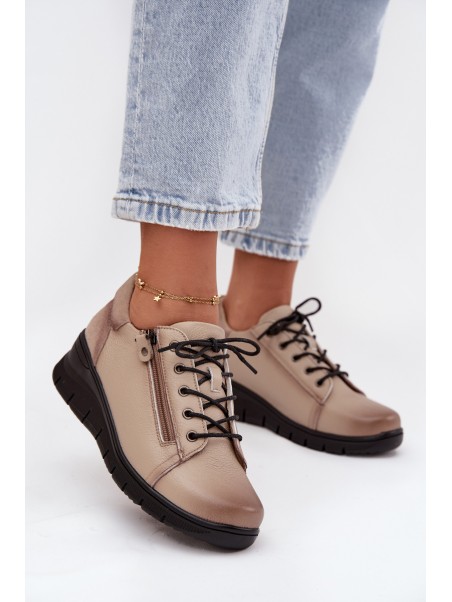 Leather Women's Platform Shoes Vinceza 39964 Beige