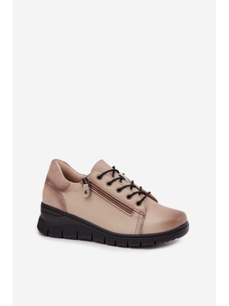 Leather Women's Platform Shoes Vinceza 39964 Beige