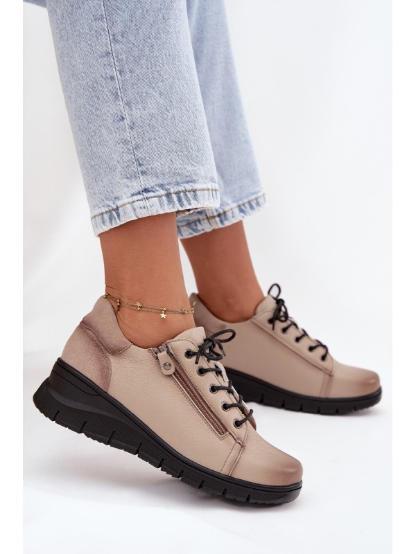 Leather Women's Platform Shoes Vinceza 39964 Beige
