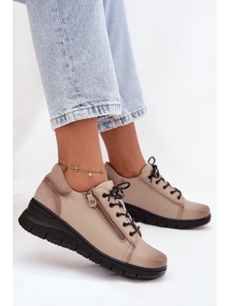 Leather Women's Platform Shoes Vinceza 39964 Beige