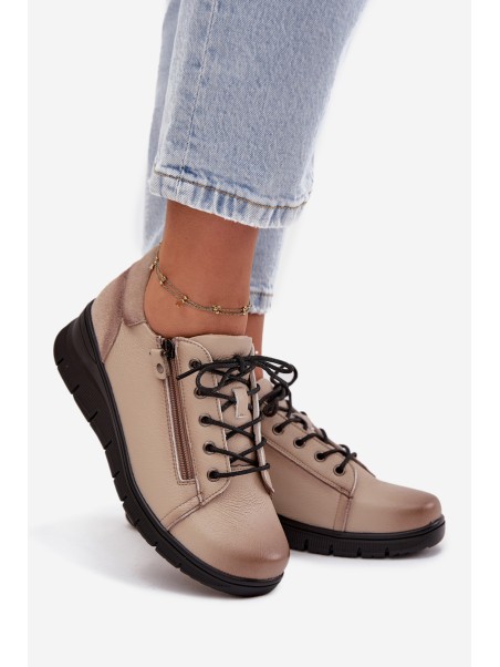 Leather Women's Platform Shoes Vinceza 39964 Beige