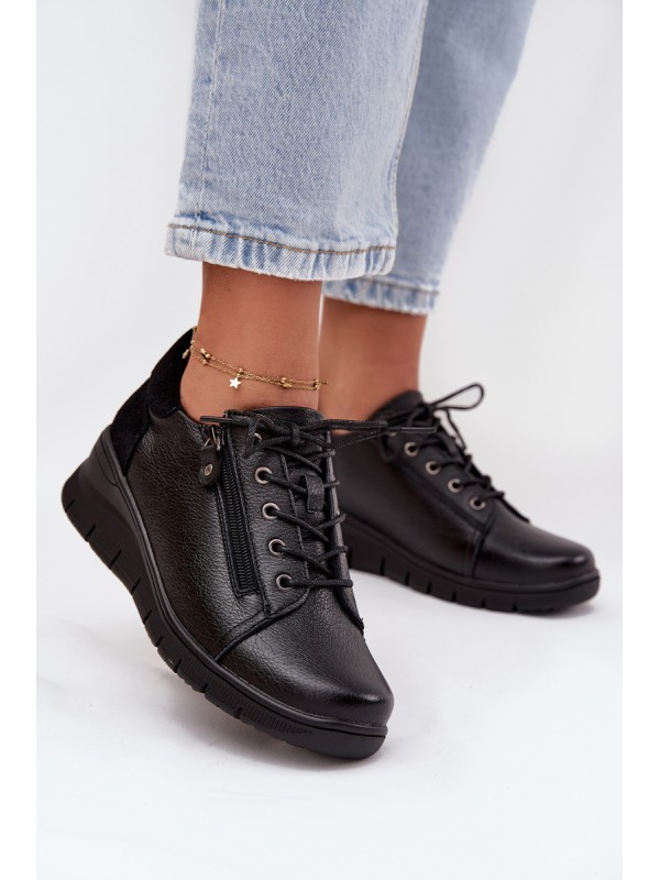 Leather Women's Platform Shoes Vinceza 39964 Black 2