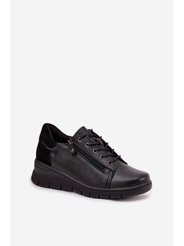 Leather Women's Platform Shoes Vinceza 39964 Black