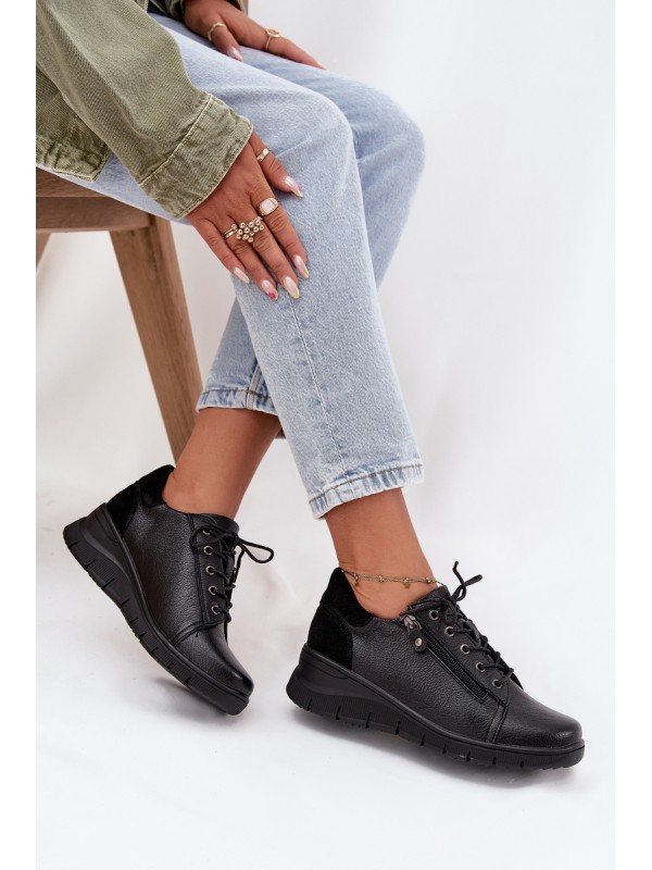 Leather Women's Platform Shoes Vinceza 39964 Black