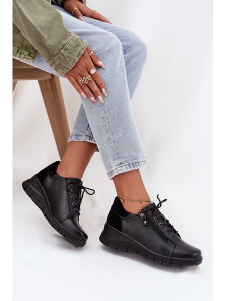 Leather Women's Platform Shoes Vinceza 39964 Black