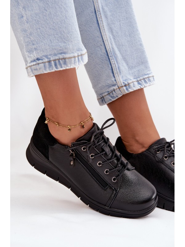 Leather Women's Platform Shoes Vinceza 39964 Black