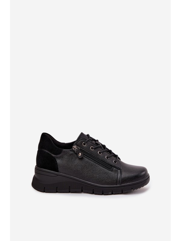 Leather Women's Platform Shoes Vinceza 39964 Black