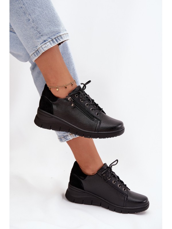 Leather Women's Platform Shoes Vinceza 39964 Black