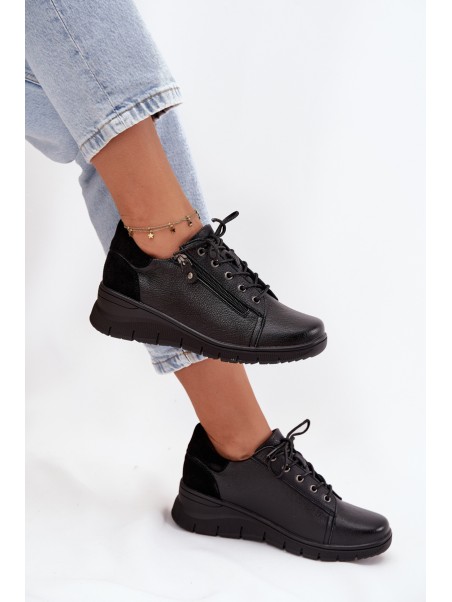 Leather Women's Platform Shoes Vinceza 39964 Black