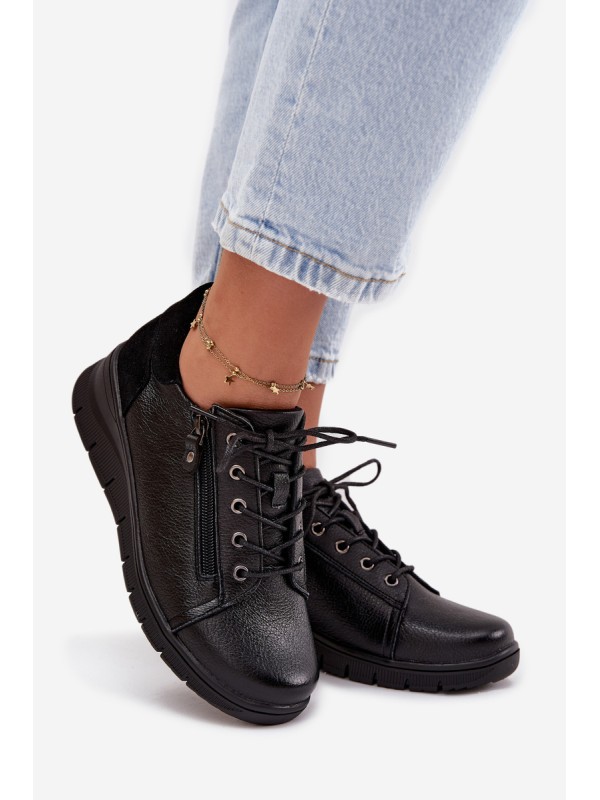 Leather Women's Platform Shoes Vinceza 39964 Black