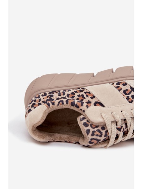 Suede Insulated Women's Sneakers On Chunky Platform Vinceza 66841 Leopard Beige