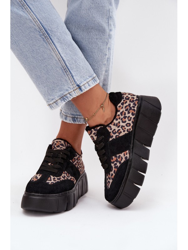 Suede Insulated Sneakers for Women on a Thick Platform Vinceza 66841 Panther Black