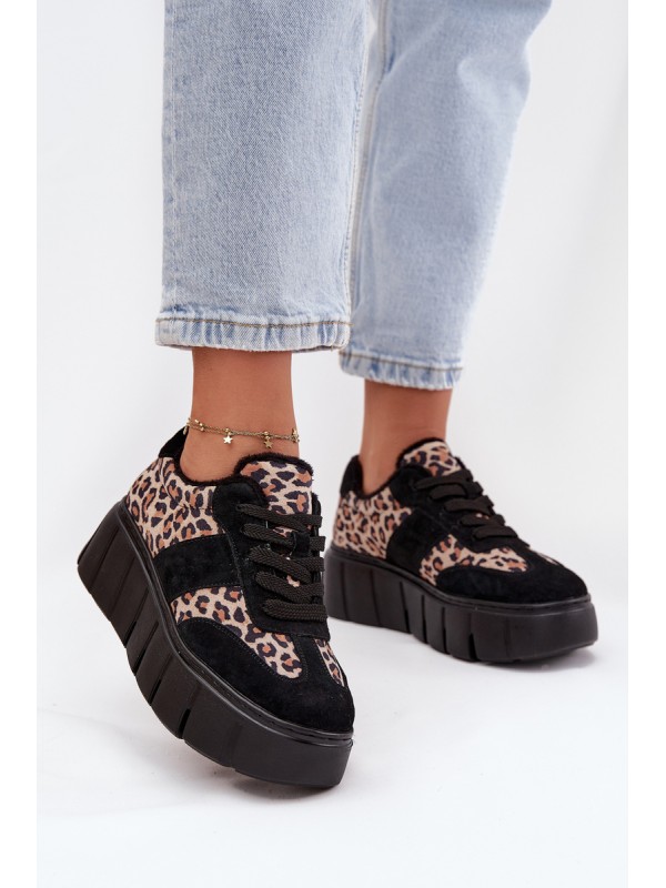 Suede Insulated Sneakers for Women on a Thick Platform Vinceza 66841 Panther Black 2