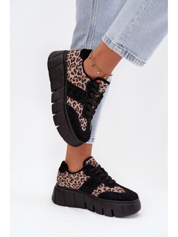 Suede Insulated Sneakers for Women on a Thick Platform Vinceza 66841 Panther Black